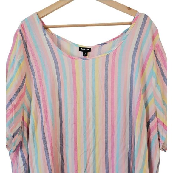 Torrid Multi Color Button Back Stripe Abbey Rayon Slub Top Short Sleeve Shirt 3X - Picture 7 of 15